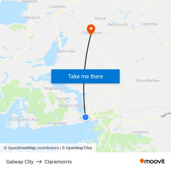 Galway City to Claremorris map