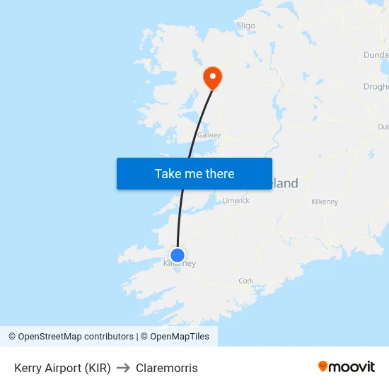 Kerry Airport (KIR) to Claremorris map