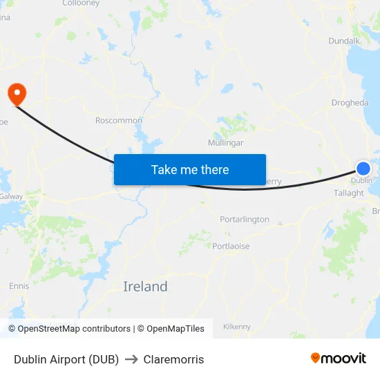 Dublin Airport (DUB) to Claremorris map