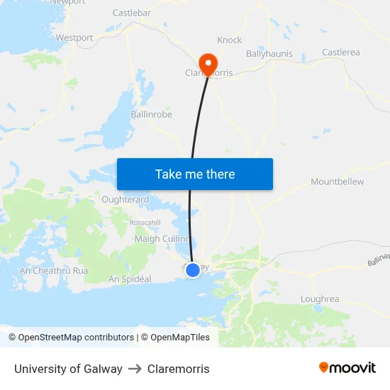University of Galway to Claremorris map