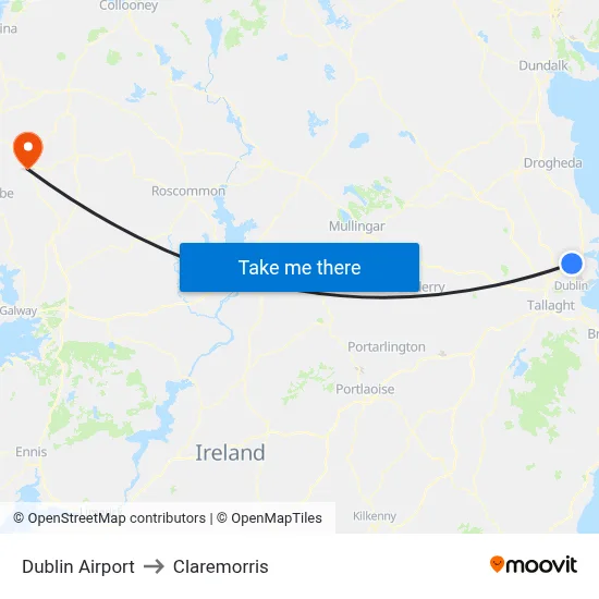 Dublin Airport to Claremorris map