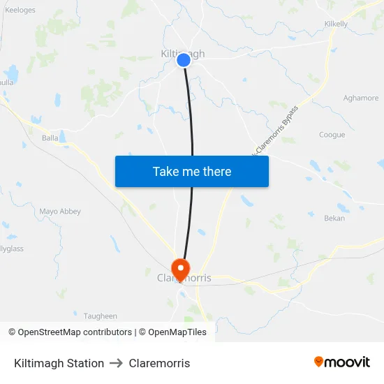 Kiltimagh Station to Claremorris map