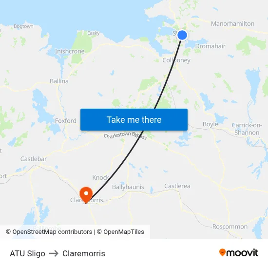 ATU Sligo to Claremorris map