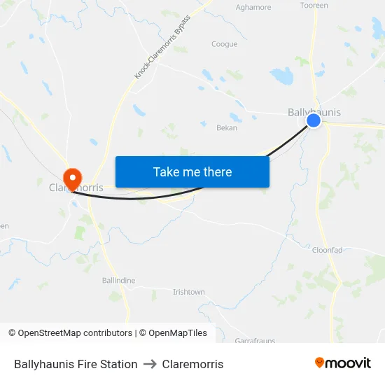 Ballyhaunis Fire Station to Claremorris map