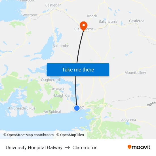 University Hospital Galway to Claremorris map