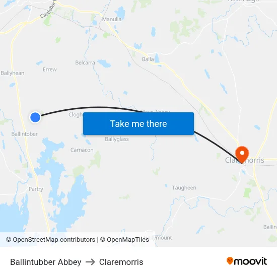 Balintubber Abbey to Claremorris map