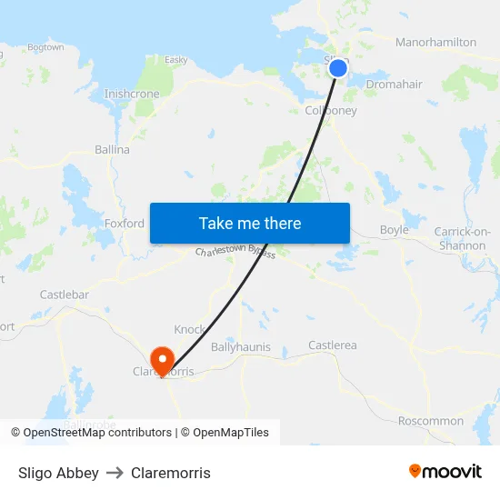 Sligo Abbey to Claremorris map