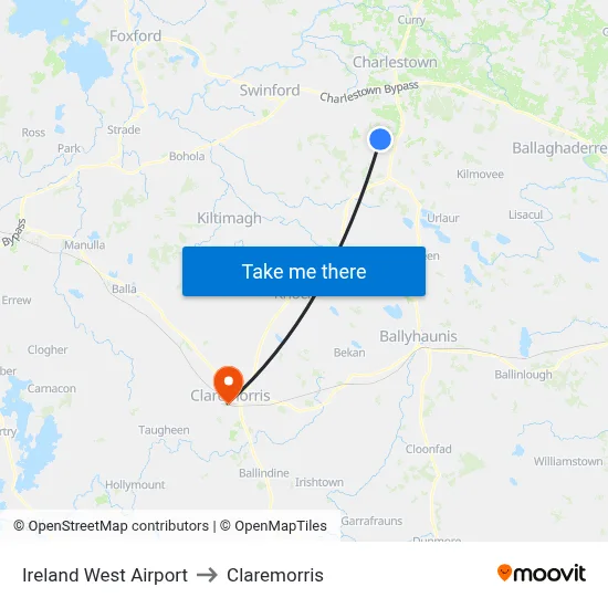 Ireland West Airport to Claremorris map