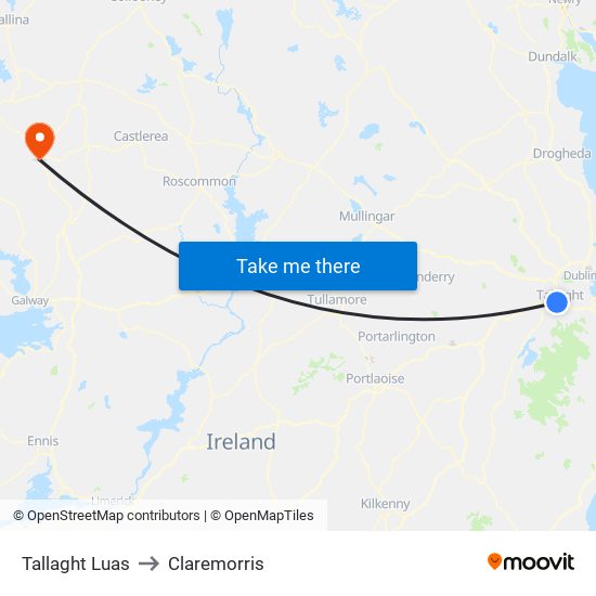 Tallaght Luas to Claremorris map