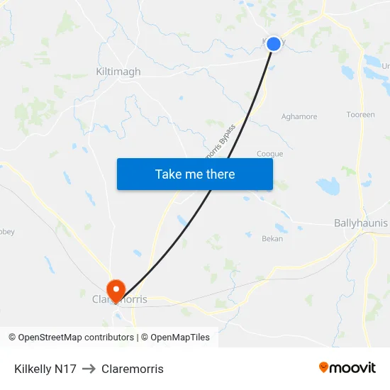 Kilkelly N17 to Claremorris map