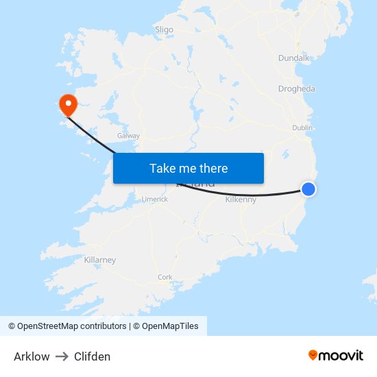 Arklow to Clifden map