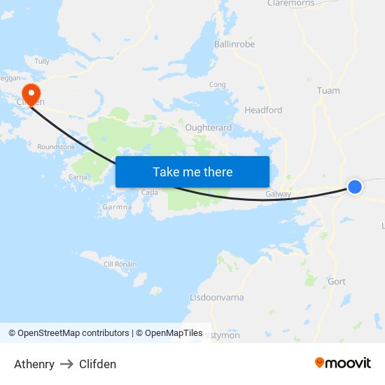 Athenry to Clifden map