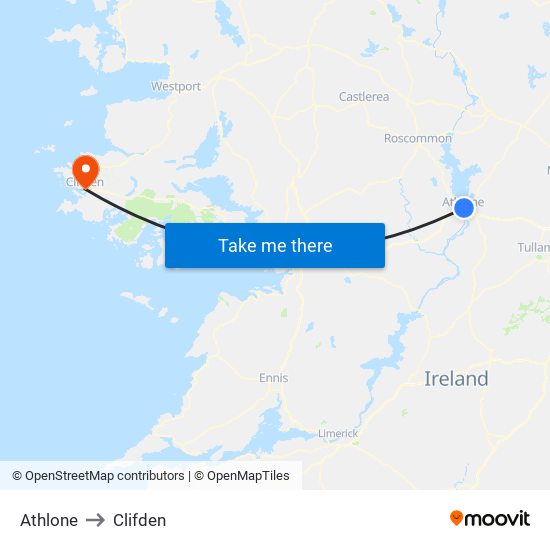 Athlone to Clifden map