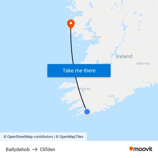 Ballydehob to Clifden map
