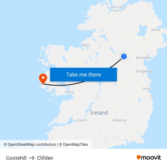 Cootehill to Clifden map