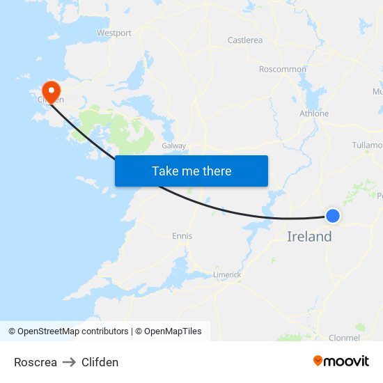 Roscrea to Clifden map