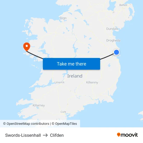Swords-Lissenhall to Clifden map