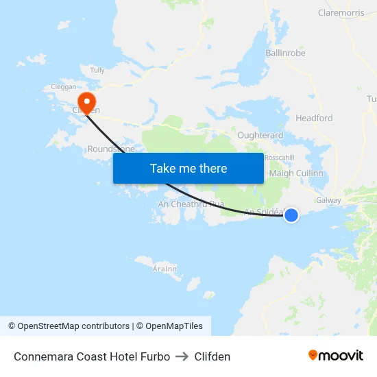 Connemara Coast Hotel Furbo to Clifden map