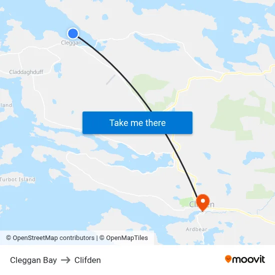 Cleggan Bay to Clifden map