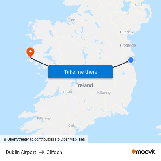Dublin Airport to Clifden map
