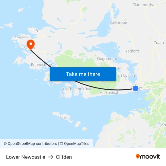 Lower Newcastle to Clifden map