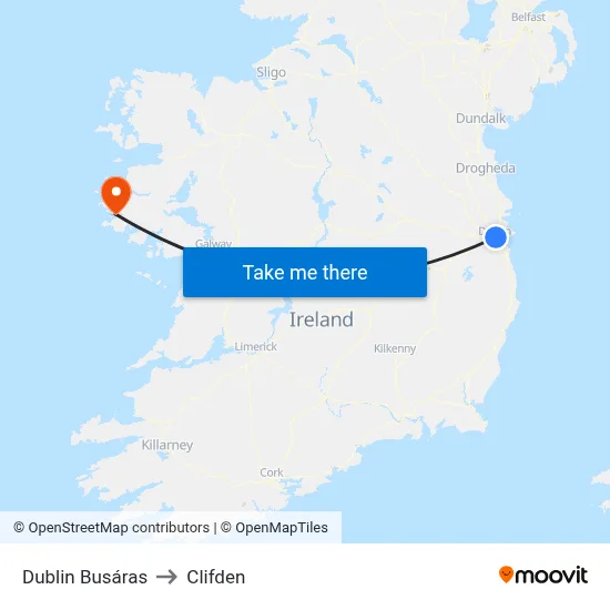 Dublin Busáras to Clifden map