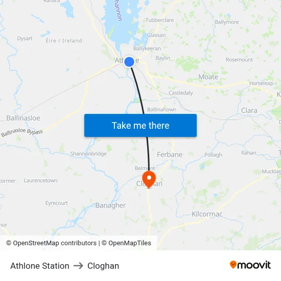 Athlone Station to Cloghan map