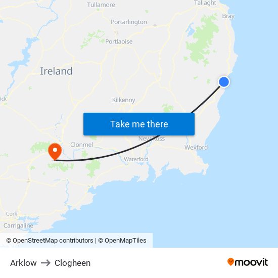 Arklow to Clogheen map