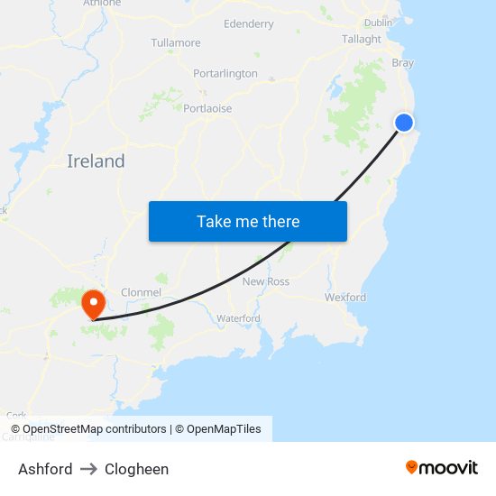 Ashford to Clogheen map