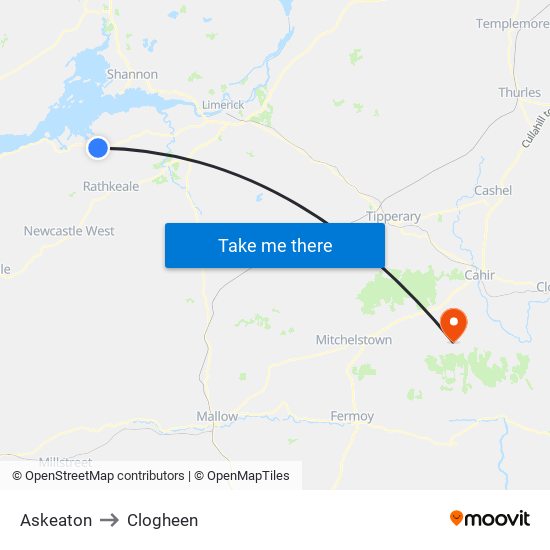Askeaton to Clogheen map