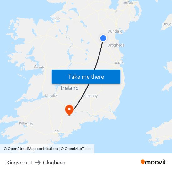 Kingscourt to Clogheen map