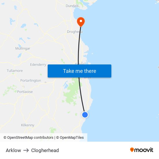 Arklow to Clogherhead map