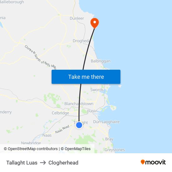 Tallaght Luas to Clogherhead map