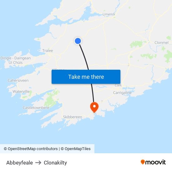 Abbeyfeale to Clonakilty map