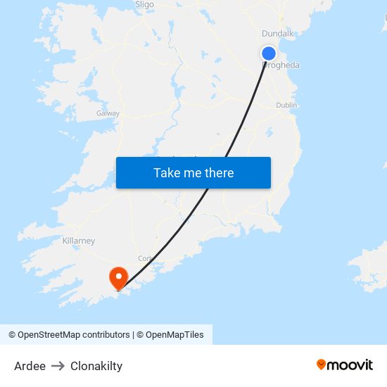 Ardee to Clonakilty map