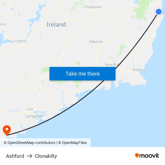Ashford to Clonakilty map