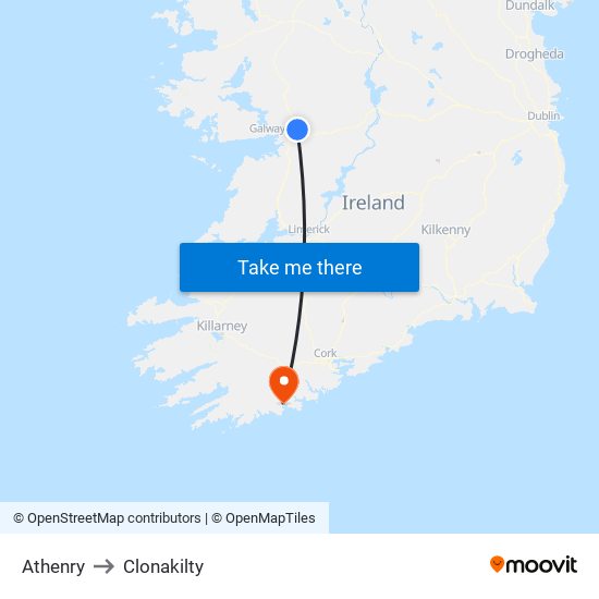 Athenry to Clonakilty map