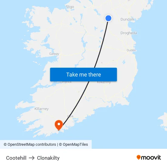 Cootehill to Clonakilty map