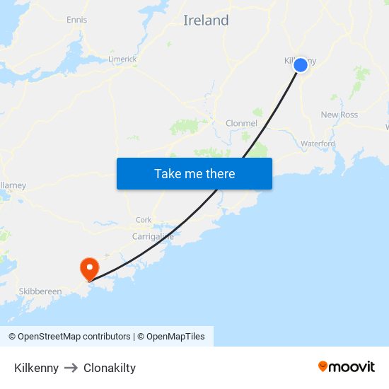 Kilkenny to Clonakilty map