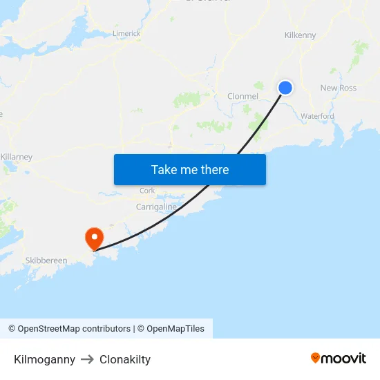 Kilmoganny to Clonakilty map