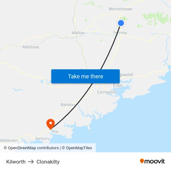 Kilworth to Clonakilty map