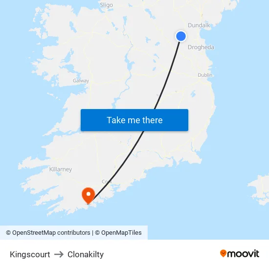 Kingscourt to Clonakilty map