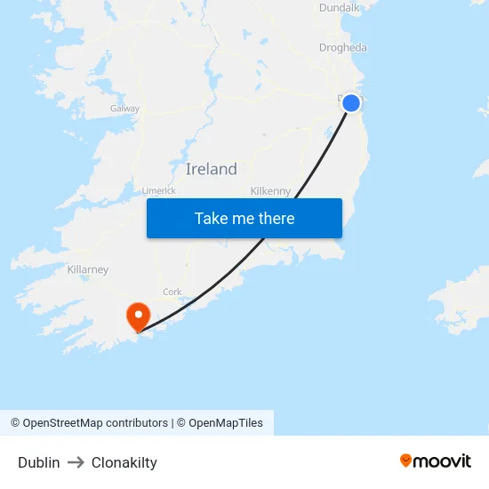 Dublin to Clonakilty map