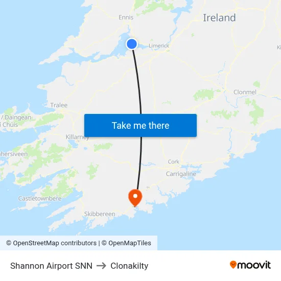 Shannon Airport SNN to Clonakilty map