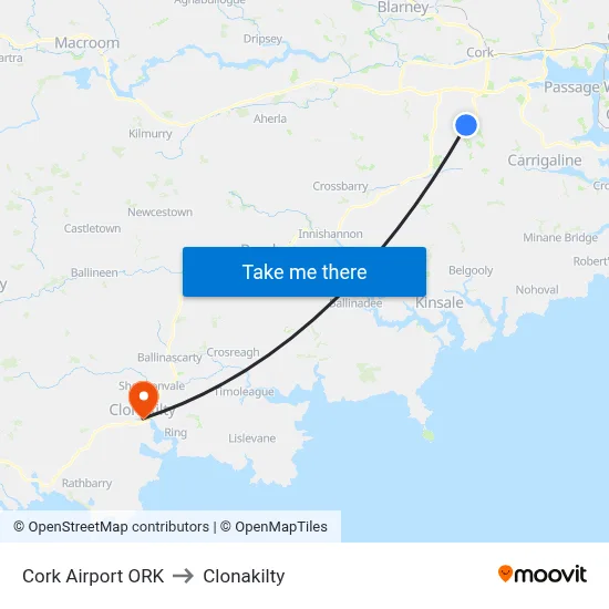 Cork Airport ORK to Clonakilty map