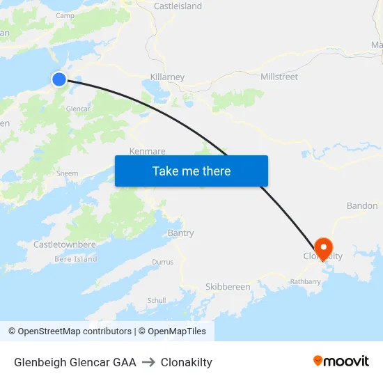 Glenbeigh Glencar GAA to Clonakilty map