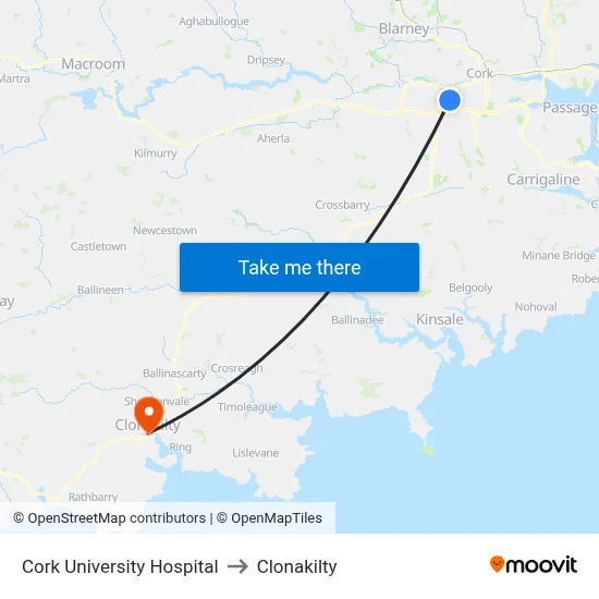 Cork University Hospital to Clonakilty map