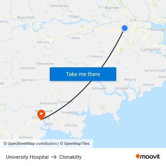 University Hospital to Clonakilty map