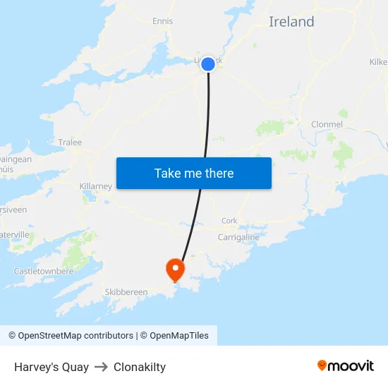 Harvey's Quay to Clonakilty map
