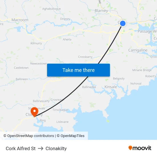 Cork Alfred St to Clonakilty map